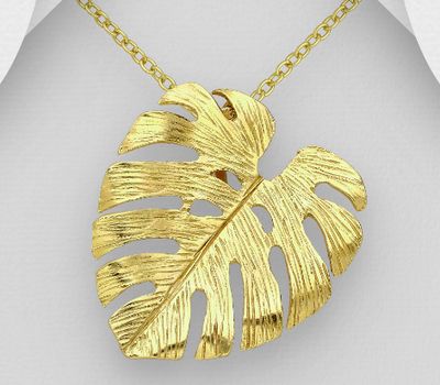 Şəkli böyütmək üçün tiklayın 925 Sterling Silver Leaf Pendant Plated with 1 Micron 14K Yellow Gold