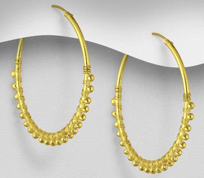 Şəkli böyütmək üçün tiklayın 925 Sterling Silver Ball Hoop Earrings, Plated with 1 Micron 14K or 18K Yellow Gold