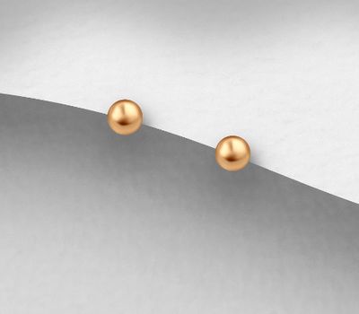 925 Sterling Silver Ball Push-Back Earrings, Plated with 1 Micron Pink Gold