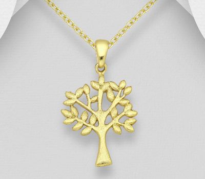 925 Sterling Silver Tree of Life Pendant, Plated with 14K Yellow Gold Matt