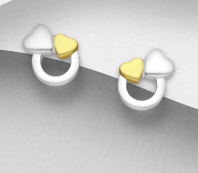 Şəkli böyütmək üçün tiklayın 925 Sterling Silver Hearts Push-Back Earrings, Heart Plated with 1 Micron 18K Yellow Gold