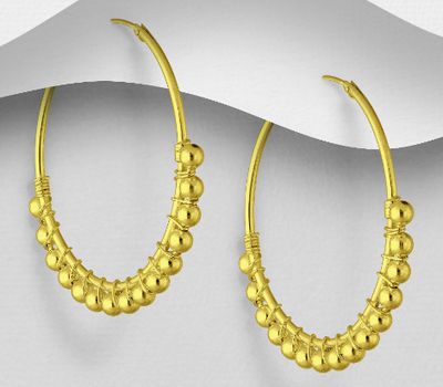 Şəkli böyütmək üçün tiklayın 925 Sterling Silver Ball Hoop Earrings, Plated with 1 Micron 14K or 18K Yellow Gold