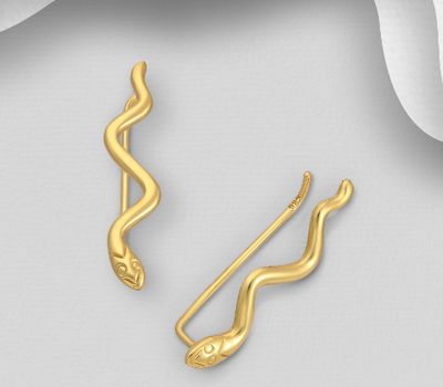 925 Sterling Silver Snake Ear Pins, Plated with 1 Micron 14K or 18K Yellow Gold