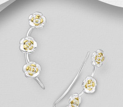 925 Sterling Silver Flower Earrings, Pollen Plated with 1 Micron 18K Yellow Gold