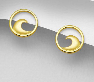 925 Sterling Silver Wave Push-Back Earrings Plated with 1 Micron 14K or 18K Yellow Gold
