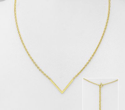 925 Sterling Silver Chevron Necklace, Plated with 1 Micron 18K Yellow Gold