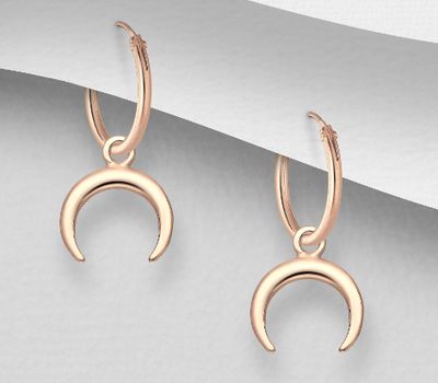925 Sterling Silver Horn Hoop Earrings Plated with 1 Micron Pink Gold