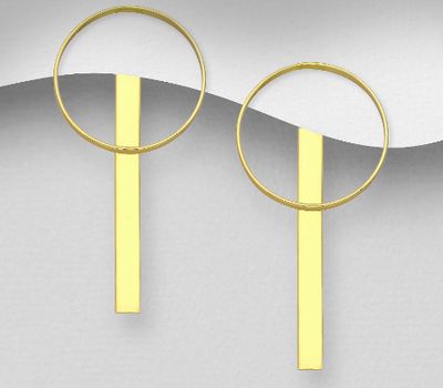 Şəkli böyütmək üçün tiklayın 925 Sterling Silver Bar and Circle Jacket Earrings, Plated with 1 Micron14 or 18K Yellow Gold