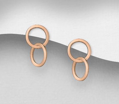 925 Sterling Silver Circle Links Push-Back Earrings, Plated with 1 Micron Pink Gold