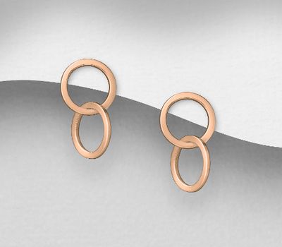 Şəkli böyütmək üçün tiklayın 925 Sterling Silver Circle Links Push-Back Earrings, Plated with 1 Micron Pink Gold