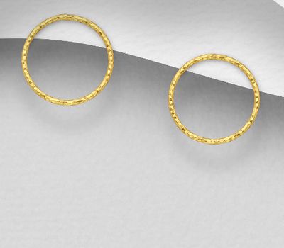 925 Sterling Silver Circle Push-Back Earrings, Plated with 1 Micron 18K Yellow Gold & E-Coat