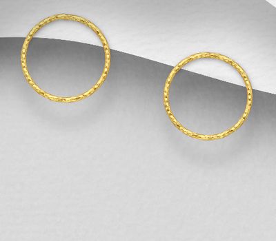 Malın səhifəsinə keç 925 Sterling Silver Circle Push-Back Earrings, Plated with 1 Micron 18K Yellow Gold & E-Coat