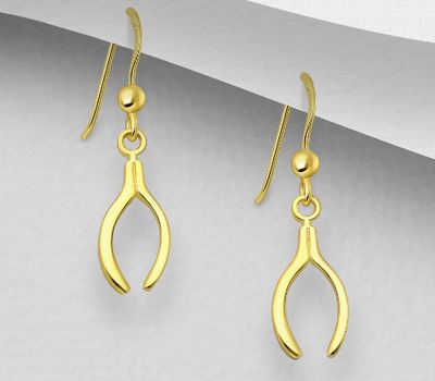 925 Sterling Silver Wishbone Hook Earrings, Plated with 1 micron 18K Yellow Gold