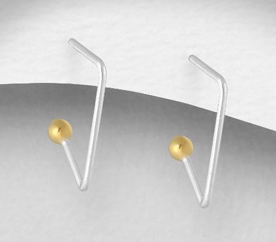 925 Sterling Silver Triangle and Ball Push-Back Earrings, Ball Plated with 1 Micron 14K or 18K Yellow Gold.