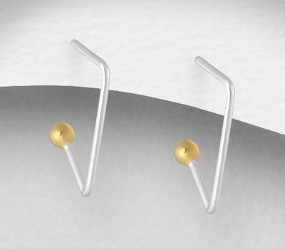 Malın səhifəsinə keç 925 Sterling Silver Triangle and Ball Push-Back Earrings, Ball Plated with 1 Micron 14K or 18K Yellow Gold.