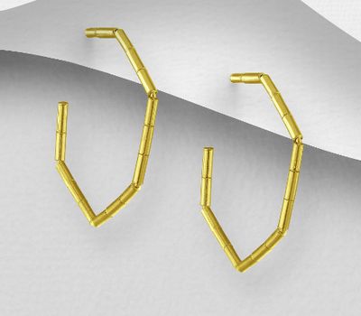 925 Sterling Silver Push-Back Earrings, Plated with 1 Micron 14K or 18K Yellow Gold