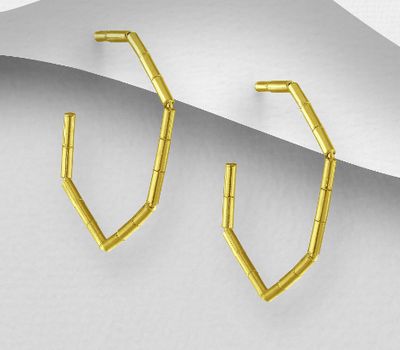 Şəkli böyütmək üçün tiklayın 925 Sterling Silver Push-Back Earrings, Plated with 1 Micron 14K or 18K Yellow Gold