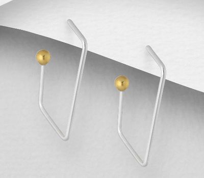 Şəkli böyütmək üçün tiklayın 925 Sterling Silver Rectangle and Ball Push-Back Earrings, Ball Plated with 1 Micron 14K or 18K Yellow Gold