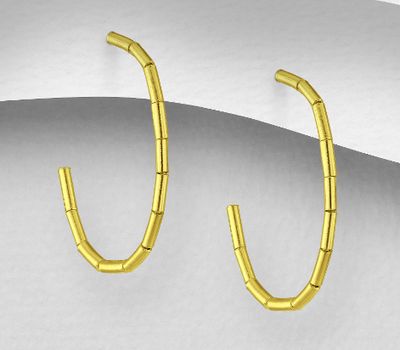 925 Sterling Silver Semi-Oval Push-Back Earrings, Plated with 1 Micron 14K or 18K Yellow Gold
