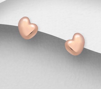 925 Sterling Silver Heart Push-back Earrings,  Plated with 1 Micron Pink Gold