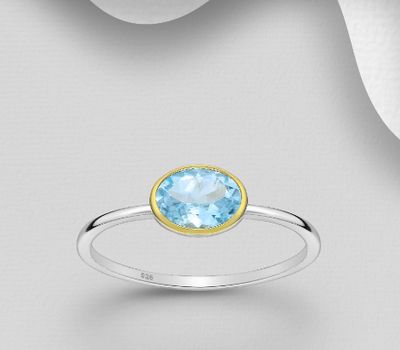 Malın səhifəsinə keç Desire by 7K - 925 Sterling Silver Solitaire Ring, Decorated with Sky-Blue Topaz, Bezel Plated with 0.3 Micron 18K Yellow Gold