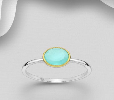 Malın səhifəsinə keç Desire by 7K - 925 Sterling Silver Solitaire Ring, Decorated with Lab-Created Aqua Chalcedony, Bezel Plated with 0.3 Micron 18K Yellow Gold