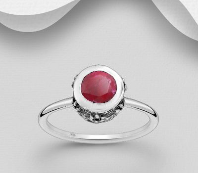 Şəkli böyütmək üçün tiklayın Desire by 7K - 925 Sterling Silver Oxidized Solitaire Ring, Decorated with Ruby