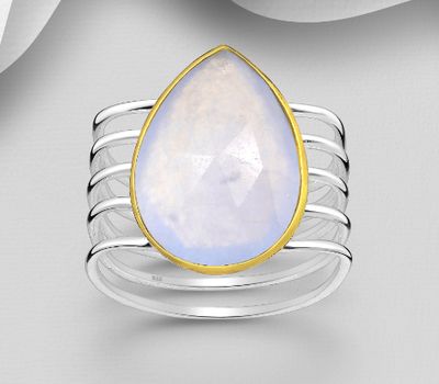 Şəkli böyütmək üçün tiklayın Desire by 7K - 925 Sterling Silver Droplet Solitaire Ring, Decorated with Light Chalcedony Jade, Bezel Plated with 0.3 Micron 18K Yellow Gold