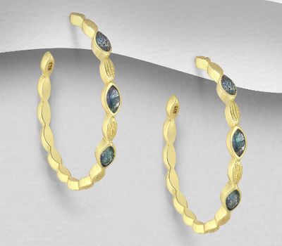 Desire by 7K - 925 Sterling Silver Semi-Circle Push-Back Earrings, Decorated with Labradorite, Plated with 0.3 Micron 18K Yellow Gold