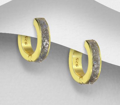Desire by 7K - 925 Sterling Silver Hoop Earrings, Decorated with Labradorite, Plated with 0.3 Micron 18K Yellow Gold