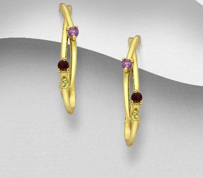 Şəkli böyütmək üçün tiklayın Desire by 7K - 925 Sterling Silver Push-Back Earrings, Decorated with Amethyst, Garnet and Peridot