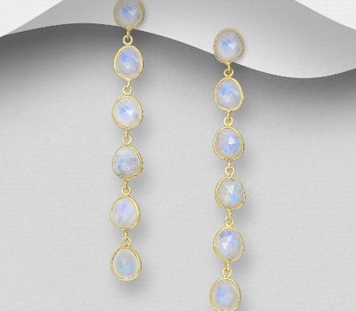 Şəkli böyütmək üçün tiklayın Desire by 7K - 925 Sterling Silver Push-Back Earrings, Decorated with Rainbow Moonstone, Plated with 0.3 Micron 18K Yellow Gold