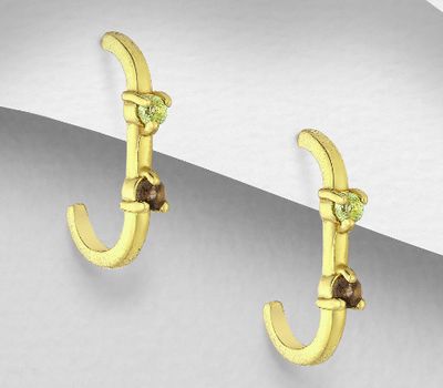 Malın səhifəsinə keç Desire by 7K - 925 Sterling Silver Push-Back Earrings, Decorated with Peridot and Smoky Quartz
