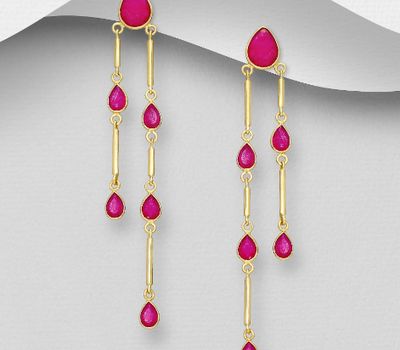 Şəkli böyütmək üçün tiklayın Desire by 7K - 925 Sterling Silver Push-Back Earrings, Decorated with Pink Jade, Plated with 0.3 Micron 18K Yellow Gold