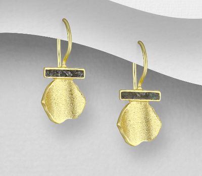 Desire by 7K - 925 Sterling Silver Hook Earrings, Decorated with Labradorite, Plated with 0.3 Micron 18K Yellow Gold