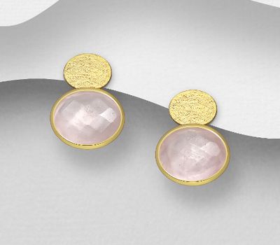 Şəkli böyütmək üçün tiklayın Desire by 7K - 925 Sterling Silver Push-Back Earrings, Decorated with Rose Quartz, Plated with 0.3 Micron 18K Yellow Gold