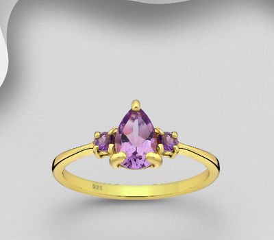 Şəkli böyütmək üçün tiklayın Desire by 7K - 925 Sterling Silver Triangle Ring, Decorated with Amethyst, Plated with 0.5 Micron 18K Yellow Gold