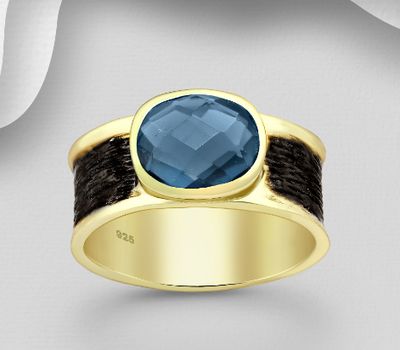 Şəkli böyütmək üçün tiklayın Desire by 7K - 925 Sterling Silver Oxidized Solitaire Ring, Decorated with Lab-Created lolite, Plated with 0.3 Micron 18K Yellow Gold