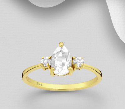 Şəkli böyütmək üçün tiklayın Desire by 7K - 925 Sterling Silver Ring, Decorated with White Topaz, Plated 0.5 Micron 18K Yellow Gold