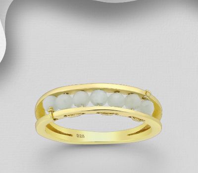 Desire by 7K - 925 Sterling Silver Ring, Beaded with Milky Aquamarine, Plated with 0.3 Micron 18K Yellow Gold