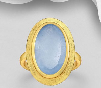 Şəkli böyütmək üçün tiklayın Desire by 7K - 925 Sterling Silver Solitaire Ring, Decorated with Dyed Blue Onyx, Plated with 0.3 Micron 18K Yellow Gold