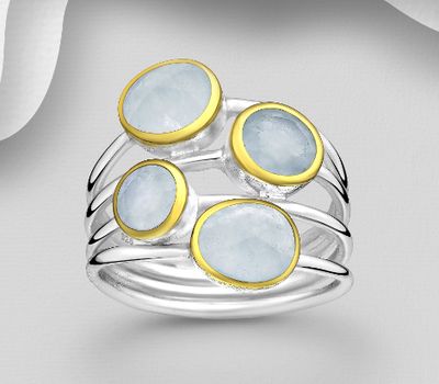 Desire by 7K - 925 Sterling Silver Ring, Decorated with Light Chalcedony Jade, Plated with 0.3 Micron 18K Yellow Gold