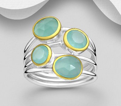 Desire by 7K - 925 Sterling Silver Ring, Decorated with Lab-Created Aqua Chalcedony, Plated with 0.3 Micron 18K Yellow Gold