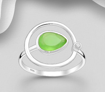 Desire by 7K - 925 Sterling Silver Adjustable Ring, Decorated with CZ Simulated Diamonds and Lab-Created Prehnite