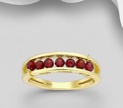 Şəkli böyütmək üçün tiklayın Desire by 7K - 925 Sterling Silver Ring, Beaded with Garnet, Plated with 0.3 Micron 18K Yellow Gold