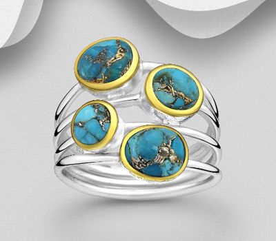 Şəkli böyütmək üçün tiklayın Desire by 7K - 925 Sterling Silver Ring, Decorated with Reconstructed Copper Turquoise, Plated with 0.3 Micron 18K Yellow Gold