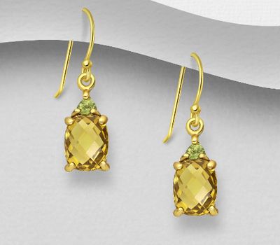 Şəkli böyütmək üçün tiklayın Desire by 7K - 925 Sterling Silver Hook Earrings, Decorated with Lemon Quartz and Peridot, Plated with 0.5 Micron 18K Yellow Gold