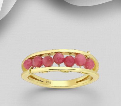Şəkli böyütmək üçün tiklayın Desire by 7K - 925 Sterling Silver Ring, Beaded with Pink Tourmaline, Plated with 0.3 Micron 18K Yellow Gold