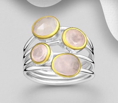 Şəkli böyütmək üçün tiklayın Desire by 7K - 925 Sterling Silver Ring, Decorated with Rose Quartz, Plated with 0.3 Micron 18K Yellow Gold