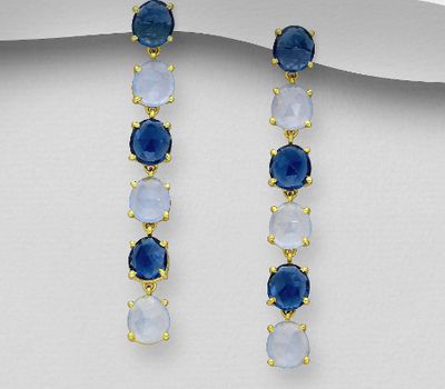 Şəkli böyütmək üçün tiklayın Desire by 7K - 925 Sterling Silver Push-Back Earrings, Decorated with Lab-Created lolite and Light Chalcedony Jade, Plated with 0.3 Micron 18K Yellow Gold
